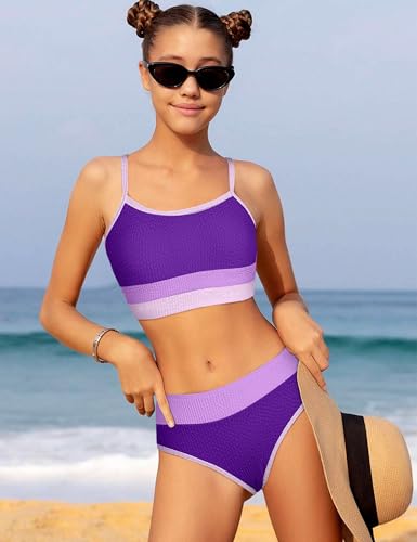 TALLWH Girl Swimsuit, Teen Bathing Suits for Girls 12-14 Casual Color-Block Adjustable Straps Bikini Sets Bathing Suits for 13 Year Old Girls - Image 4