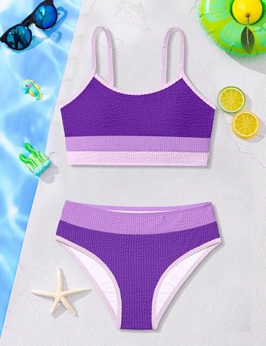 TALLWH Girl Swimsuit, Teen Bathing Suits for Girls 12-14 Casual Color-Block Adjustable Straps Bikini Sets Bathing Suits for 13 Year Old Girls - Image 5