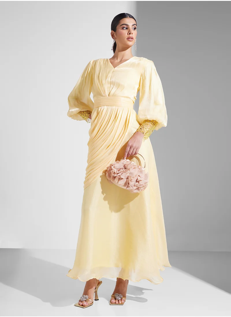 نمشي x Puff Sleeve Dress With Waist Draping