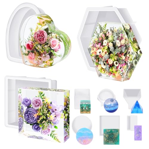 KISREL Large Resin Molds, 3 PCS Silicone Molds Kit for Resin Including Large Hexagonal and Square Heart Resin Mold, Epoxy Resin Molds for Flower Preservation Kit - Image 1