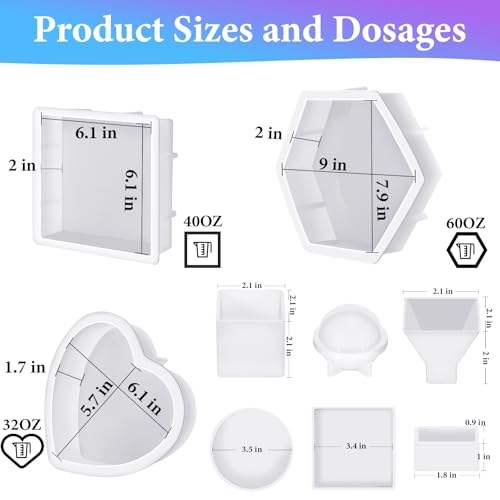 KISREL Large Resin Molds, 3 PCS Silicone Molds Kit for Resin Including Large Hexagonal and Square Heart Resin Mold, Epoxy Resin Molds for Flower Preservation Kit - Image 2