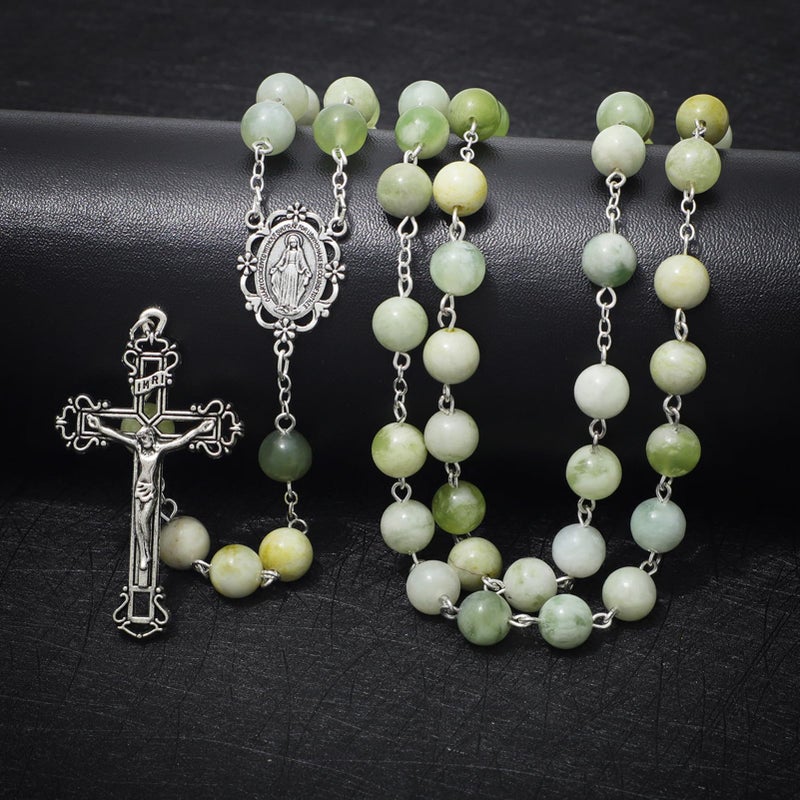 KOMI 8mm Stone Rosary Beads for Women Virgin Mary Rosary Necklace Catholic Holy Rosaries Crucifix Religious Gifts - Image 4