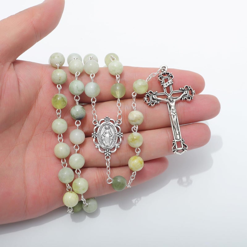 KOMI 8mm Stone Rosary Beads for Women Virgin Mary Rosary Necklace Catholic Holy Rosaries Crucifix Religious Gifts - Image 3