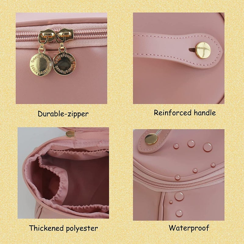 ARLICORPING Makeup Storage Bag, Portable Cosmetic, PU Leather Multifunctional Vanity Bag for Makeup,Cosmetic Brush Case, Cosmetic Travel Bag for Women Organization Bag with Handle(Light Pink) - Image 3