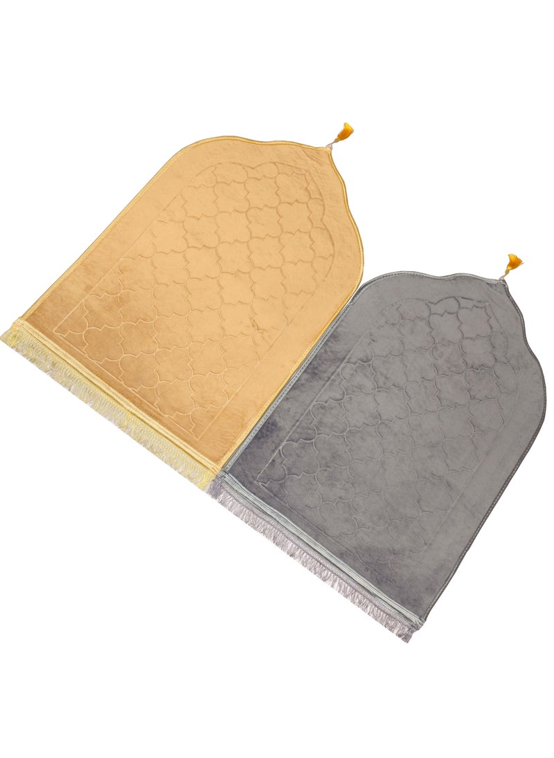 Fabienne Pack of 2 Prayer Mats Grey/Beige 80x120cm Large Size Anti-Slip Velvet Top Thick Padded Prayer Rug New Design Sajadah Prayer Carpet for Men Women Eid Gift Ramadan  - Image 1
