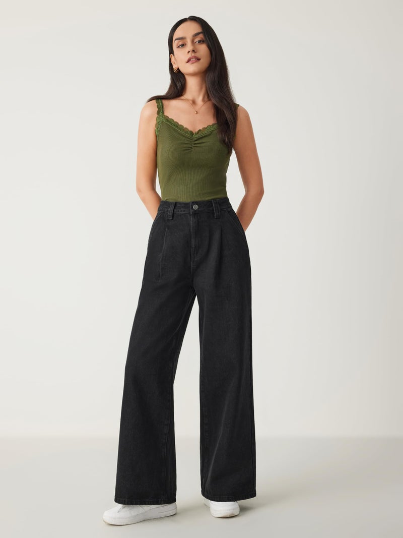 CIDER Jeans for Women High Waist Wide Leg Jeans Straight Leg Trousers Baggy Denim Pants with Pocket Oversized Black - Image 2