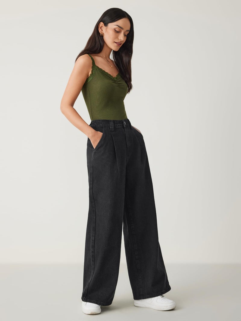 CIDER Jeans for Women High Waist Wide Leg Jeans Straight Leg Trousers Baggy Denim Pants with Pocket Oversized Black - Image 3