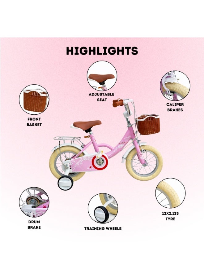 رانر بنات رنر بيرل 12 بوصة مع عجلات مساعدة، سلة أمامية وحامل خلفي - Image 2