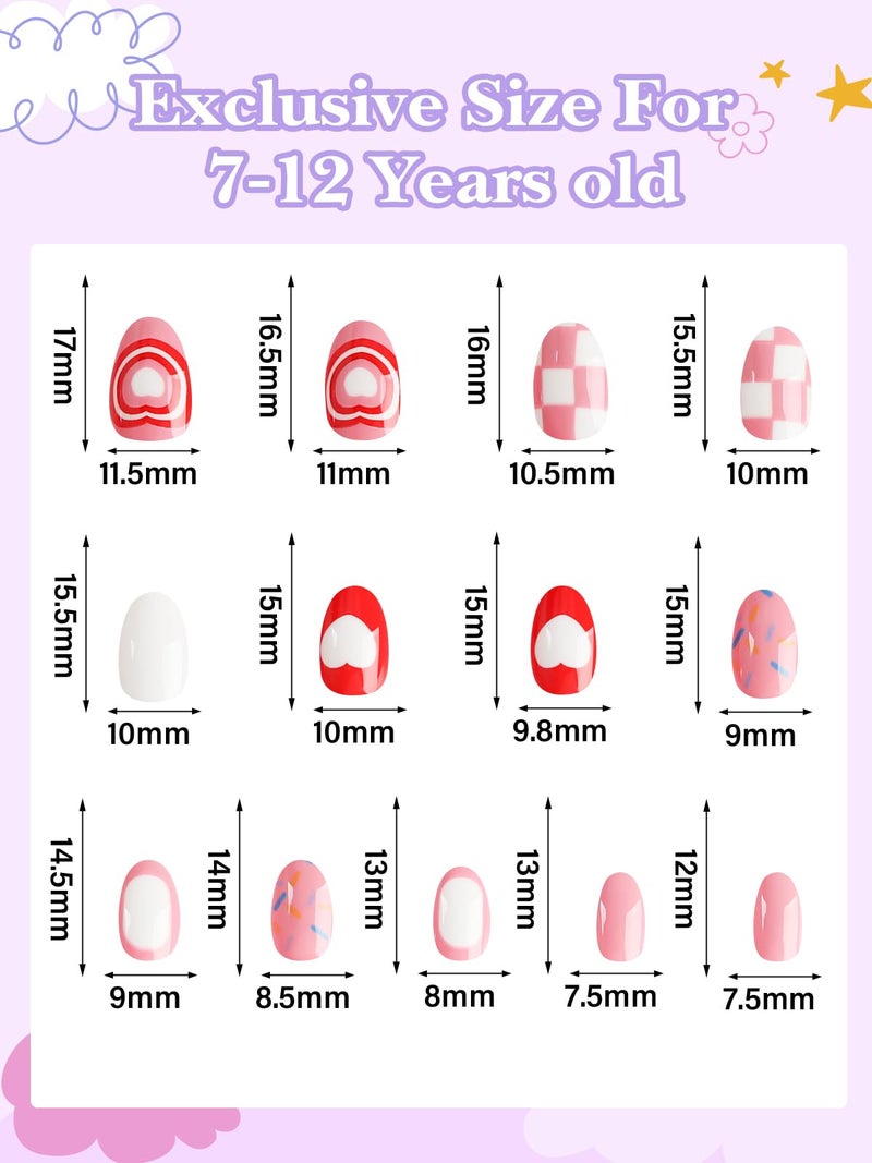 EBANKU 26 Pieces Press on Nails for Kids, EBANKU Kid Fake Nail Kit Pink Heart Press on Nail Short Artificial False Nail Kits for Kids Girls - Image 2