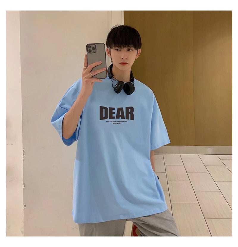 Hong Kong Style Men'S Letter Print Short-Sleeve T-Shirt, Summer Loose Fit, Simple And Versatile, Casual Couple'S Top, Couple Style - Image 1