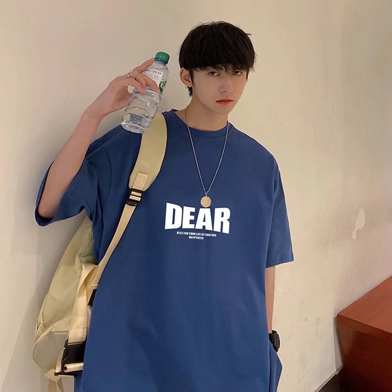 Hong Kong Style Men'S Letter Print Short-Sleeve T-Shirt, Summer Loose Fit, Simple And Versatile, Casual Couple'S Top, Couple Style - Image 5