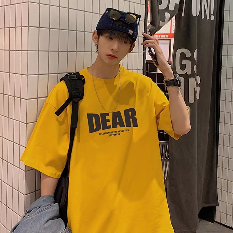 Hong Kong Style Men'S Letter Print Short-Sleeve T-Shirt, Summer Loose Fit, Simple And Versatile, Casual Couple'S Top, Couple Style - Image 3