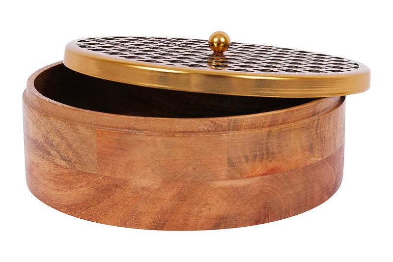 Indian Artisans Premium Wooden Roti Box | Chapati Hotpot Box with Tong | Wooden Casserole for Serving on Dining Table/Kitchen, Hot Pot with Lid for Kitchen (Gold, 22 cm) - Image 3