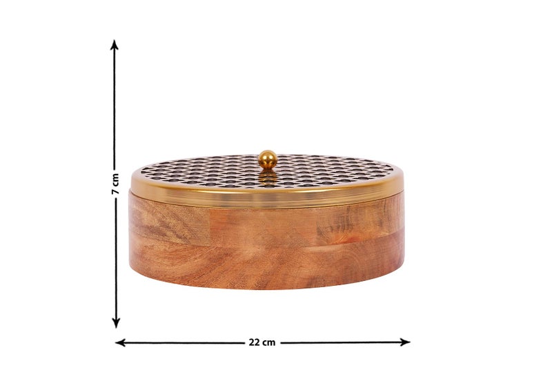 Indian Artisans Premium Wooden Roti Box | Chapati Hotpot Box with Tong | Wooden Casserole for Serving on Dining Table/Kitchen, Hot Pot with Lid for Kitchen (Gold, 22 cm) - Image 5