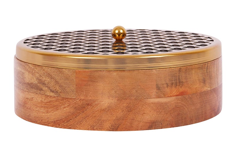 Indian Artisans Premium Wooden Roti Box | Chapati Hotpot Box with Tong | Wooden Casserole for Serving on Dining Table/Kitchen, Hot Pot with Lid for Kitchen (Gold, 22 cm) - Image 2