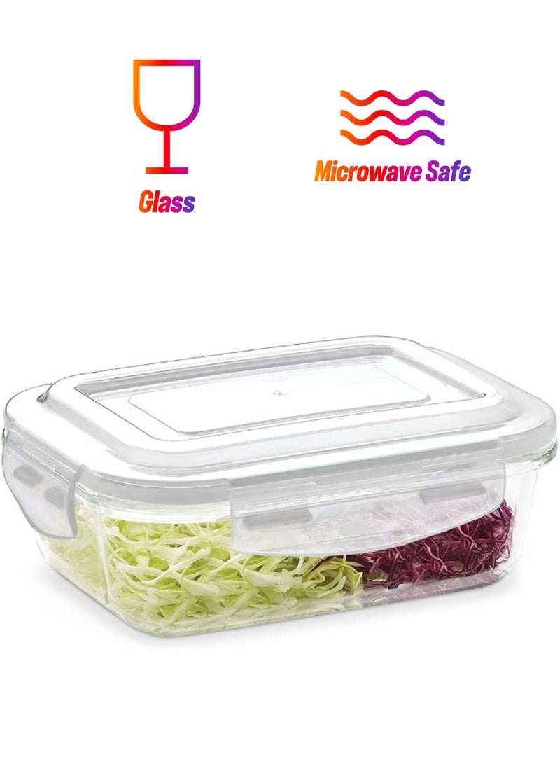بوروسيل حاوية تخزين زجاجية مستطيلة Klip-N-Store مع غطاء محكم لتخزين الطعام حاوية آمنة للاستخدام في الميكروويف سعة 2.0 لتر - Image 1