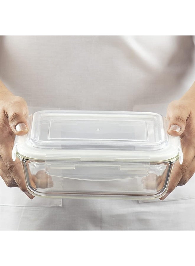 بوروسيل حاوية تخزين زجاجية مستطيلة Klip-N-Store مع غطاء محكم لتخزين الطعام حاوية آمنة للاستخدام في الميكروويف سعة 2.0 لتر - Image 3