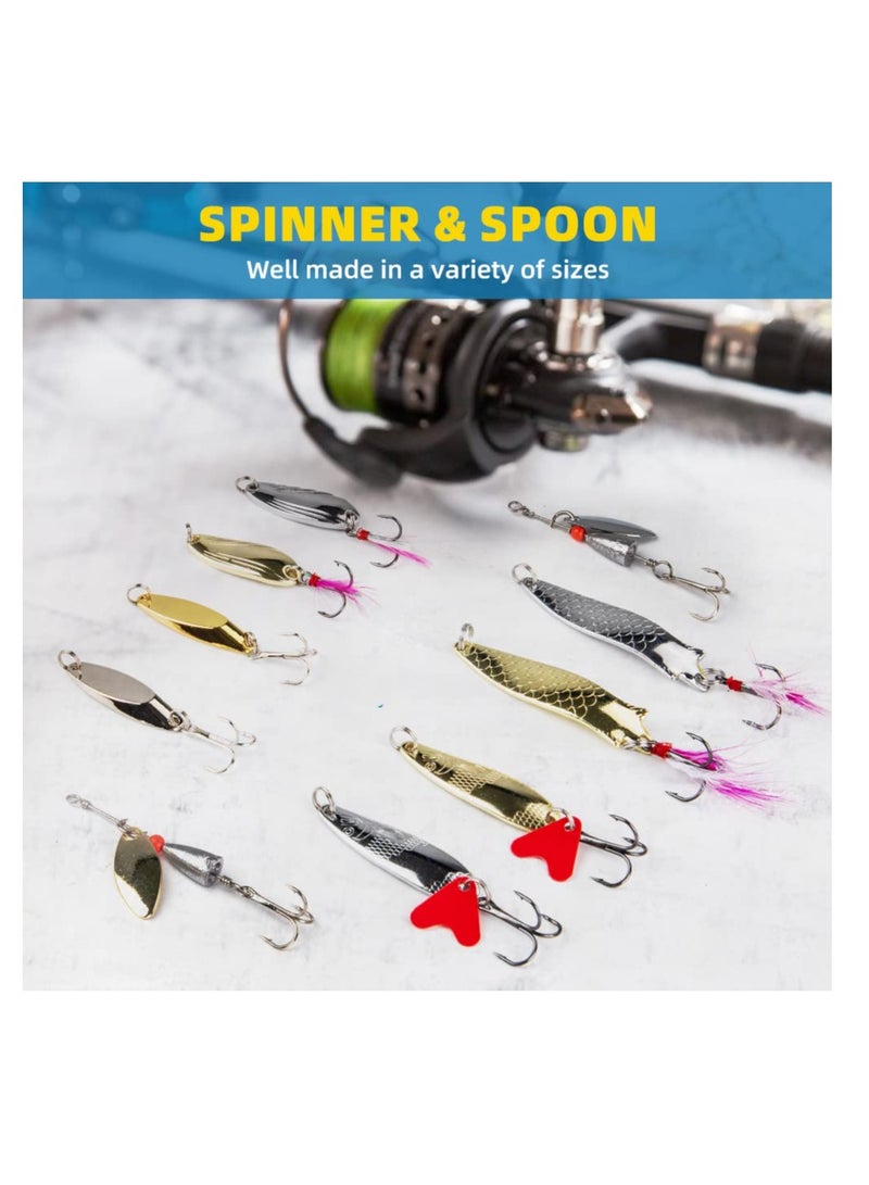 كابتن تيك 302 Fishing Lures and Tackle Box Set for Bass Trout and Salmon Includes Spoon Soft Plastic Crankbait and Jigs Fishing Accessories - Image 4