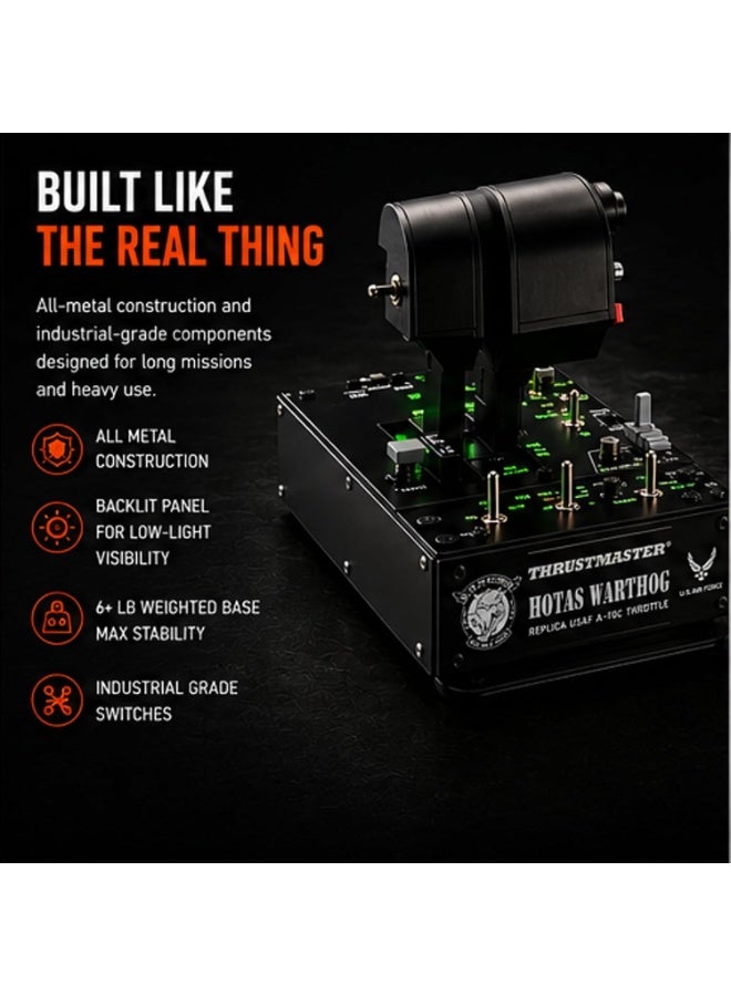 ثروستماستر عصا التحكم والخانق Thrustmaster HOTAS Warthog – نظام خانق مزدوج معدني، نسخة طبق الأصل رسمية لعناصر التحكم في طائرة A-10C التابعة للقوات الجوية الأمريكية، وحدة تحكم دقيقة لمحاكاة الطيران لأجهزة الكمبيوتر الشخصي (PC). - Image 3