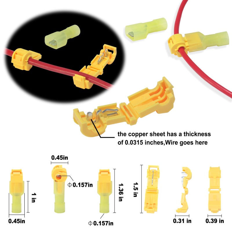 LordandLand 60 Pcs/30 Pairs Quick Splice Wire Terminals T-Tap Self-Stripping Nylon Fully Insulated Male Quick Disconnects for Automotive Wiring (22-10 AWG) - Image 3