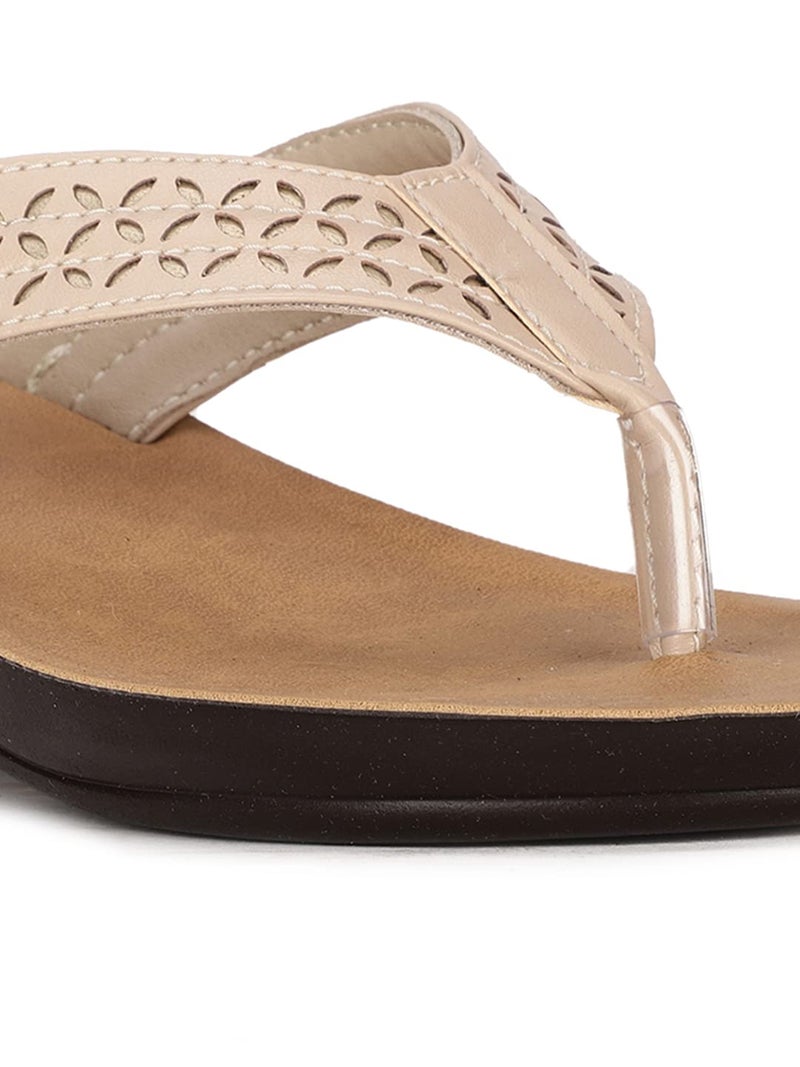 Bata Women Wedge Heel Thong Sandal - Beige 4 (UK) - Image 5