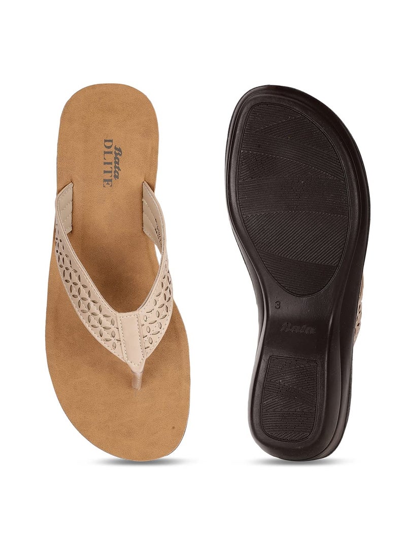 Bata Women Wedge Heel Thong Sandal - Beige 4 (UK) - Image 4