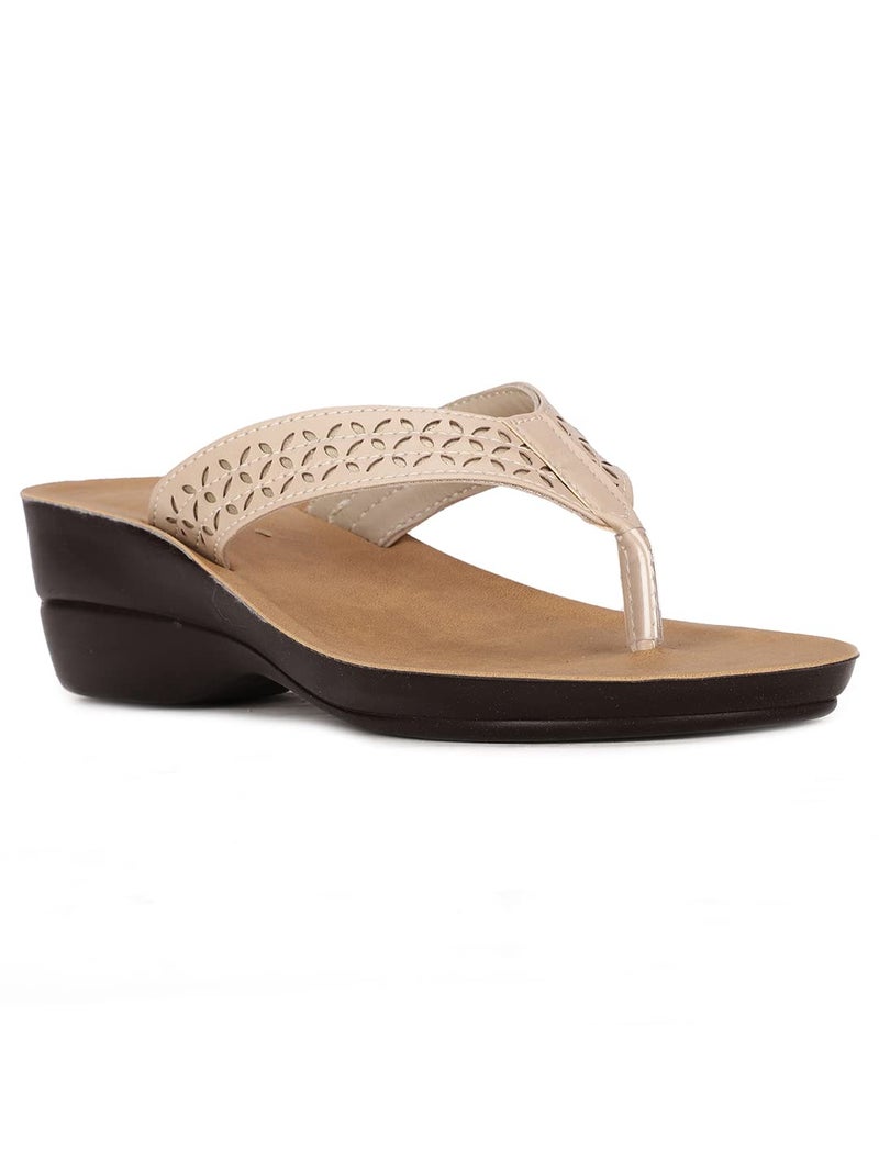 Bata Women Wedge Heel Thong Sandal - Beige 4 (UK) - Image 1