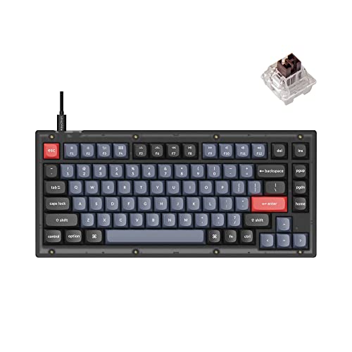 Keychron V1 Wired Custom Mechanical Keyboard, 75% Layout QMK/VIA Programmable Macro with Hot-swappable Keychron K Pro Brown Switch Compatible with Mac Windows Linux (Frosted Black - Translucent) - Image 1