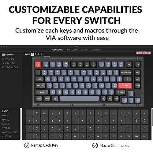 Keychron V1 Wired Custom Mechanical Keyboard, 75% Layout QMK/VIA Programmable Macro with Hot-swappable Keychron K Pro Brown Switch Compatible with Mac Windows Linux (Frosted Black - Translucent) - Image 3
