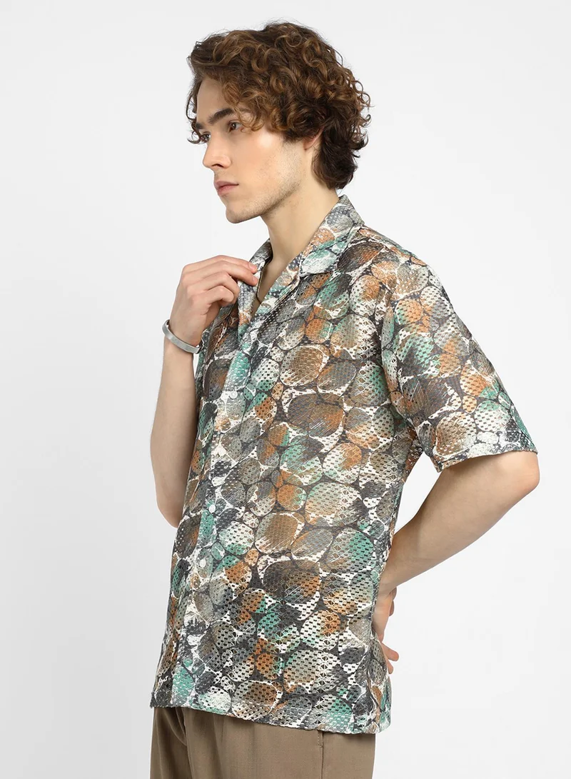 Campus Sutra Men's Multicolour Pebble Knit Oversized Shirt
