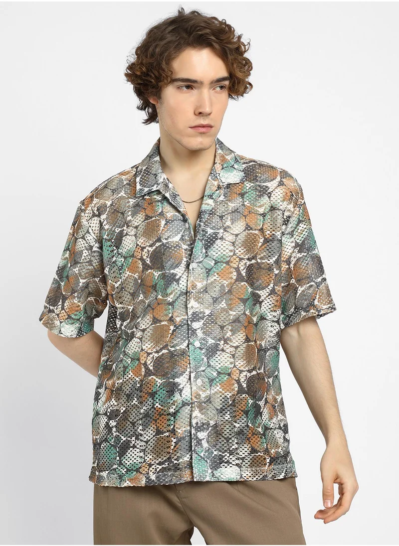 كامبوس سوترا Men's Multicolour Pebble Knit Oversized Shirt