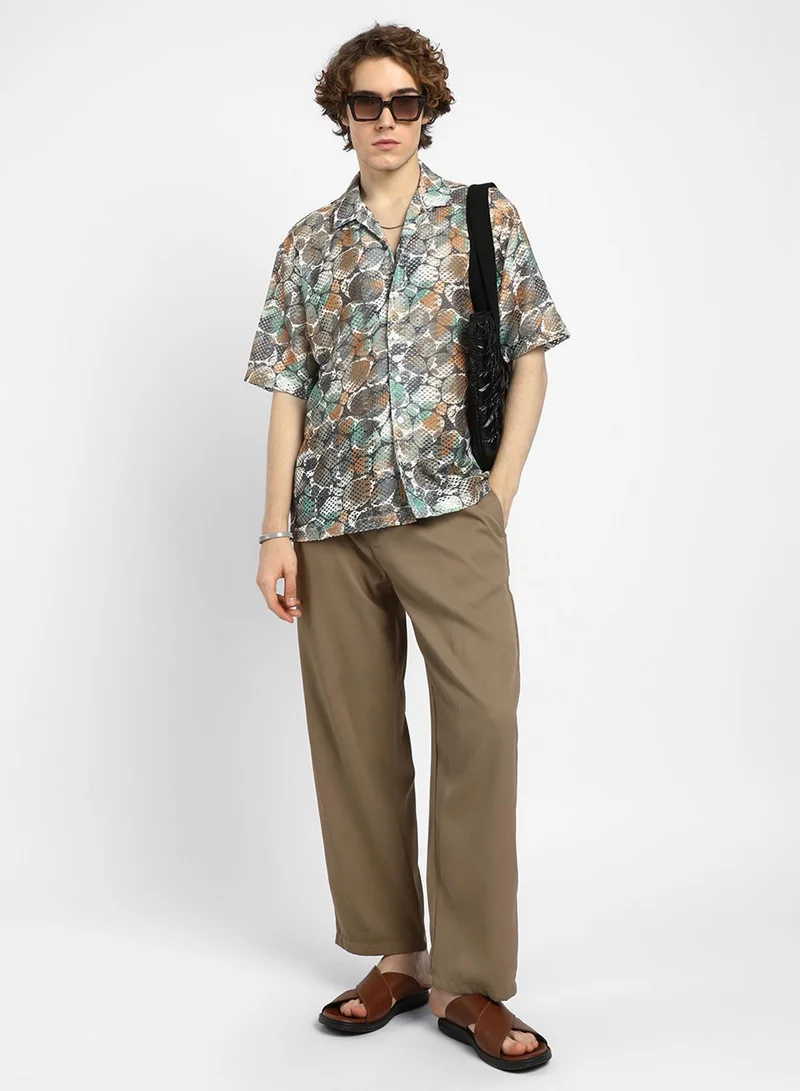 Campus Sutra Men's Multicolour Pebble Knit Oversized Shirt