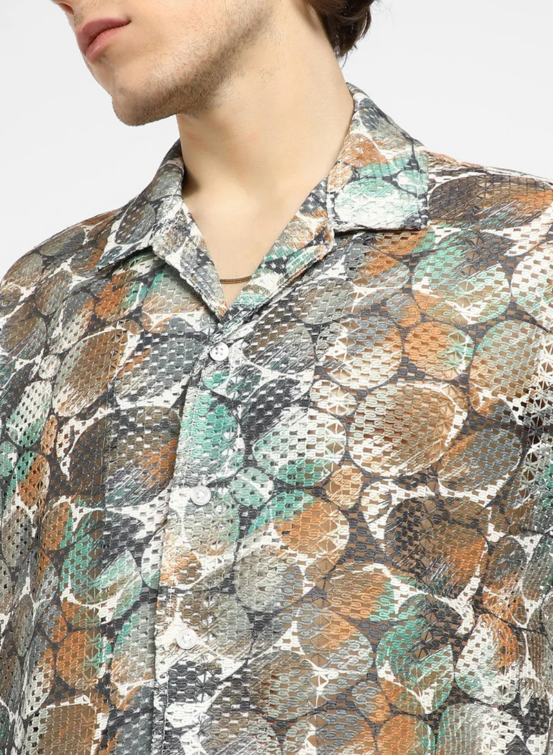Campus Sutra Men's Multicolour Pebble Knit Oversized Shirt