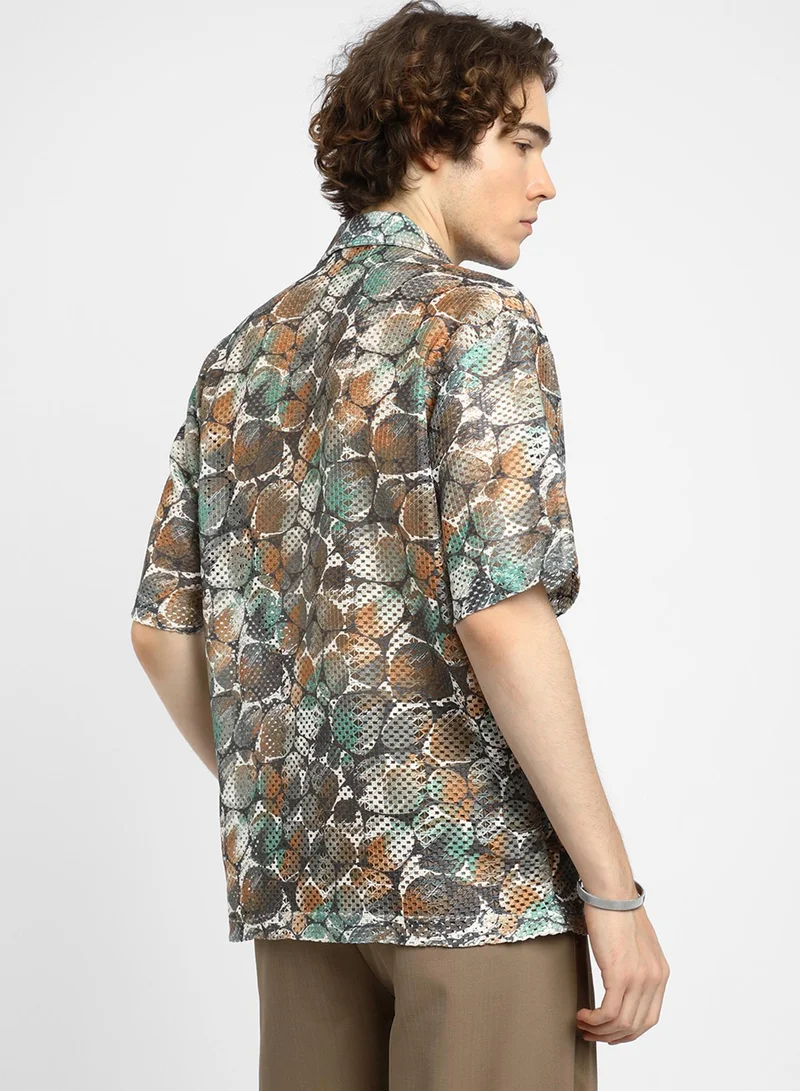 Campus Sutra Men's Multicolour Pebble Knit Oversized Shirt