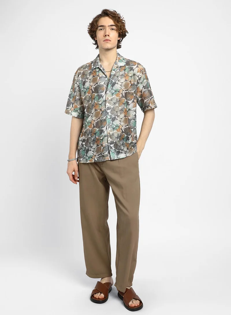 Campus Sutra Men's Multicolour Pebble Knit Oversized Shirt