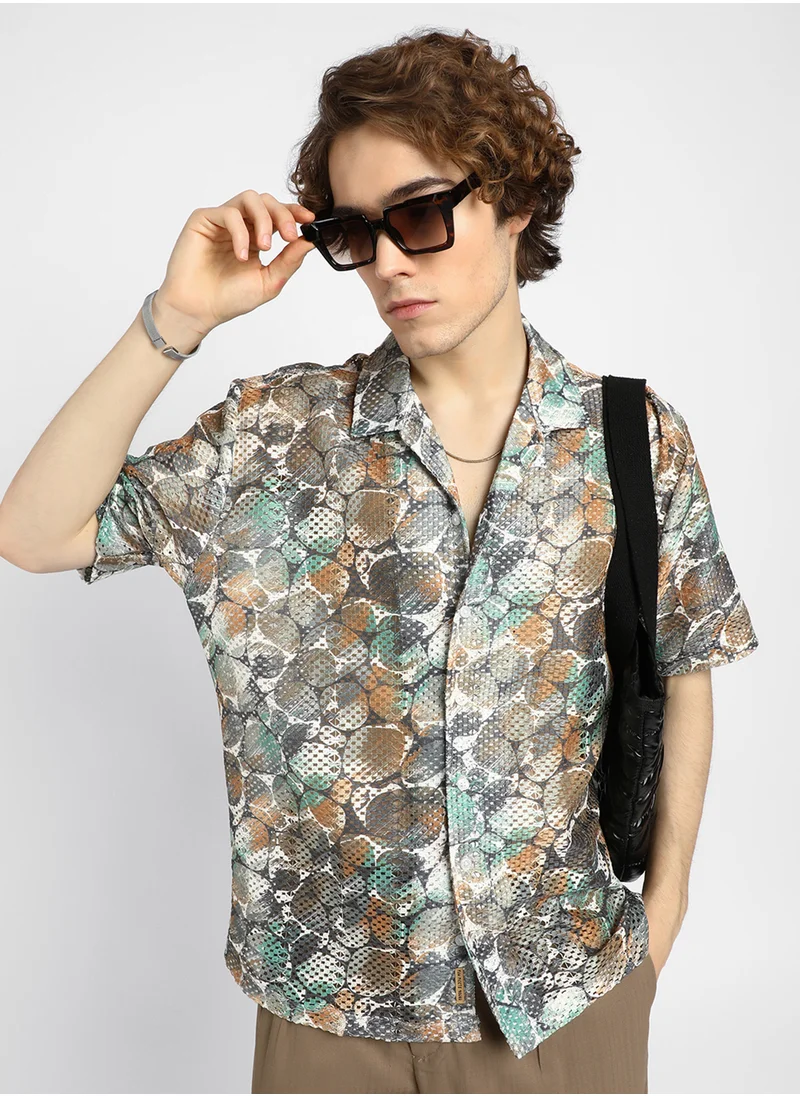 كامبوس سوترا Men's Multicolour Pebble Knit Oversized Shirt