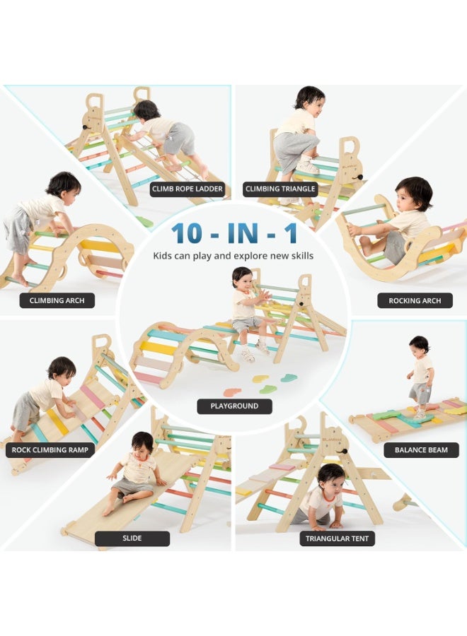 يوستيد مجموعة تسلق مثلثة من بيكلر 8 في 1، ألعاب للأطفال الصغار، صالة ألعاب رياضية داخلية للأطفال، ملعب تسلق للأطفال - قوس قزح - Image 3