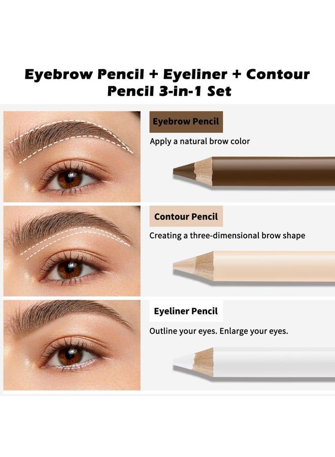 Apooliy 3 in 1 Eyebrow Pencil Set - Waterproof Long Lasting Eyebrow Pen, Matte White Eyeliner, Translucent Brow Contour - Women Eye Makeup - Image 2