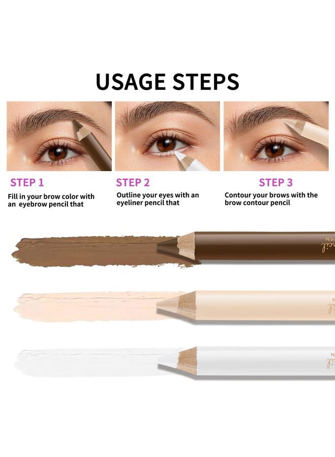 Apooliy 3 in 1 Eyebrow Pencil Set - Waterproof Long Lasting Eyebrow Pen, Matte White Eyeliner, Translucent Brow Contour - Women Eye Makeup - Image 4