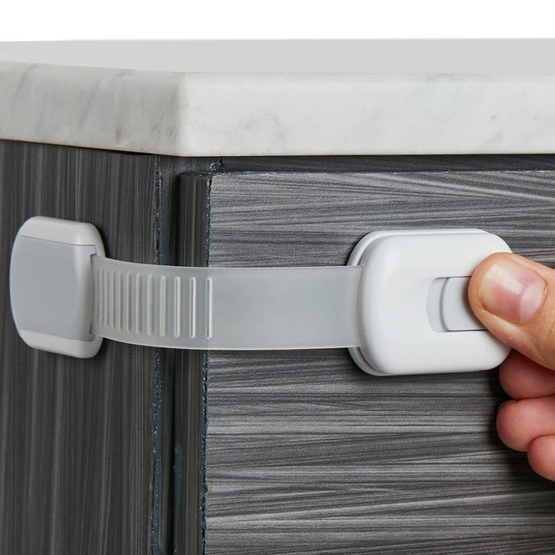 Wappa Baby Child Safety Strap Locks (6-Pack) Baby Locks for Cabinets and Drawers, Toilet, Fridge & More. 3M Adhesive Pads. Easy Installation (White/Gray) - Image 1