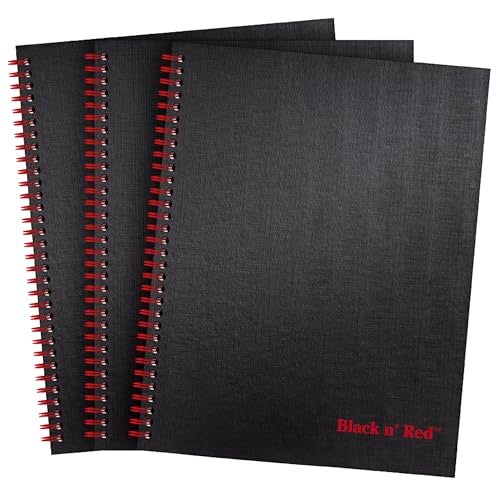 Black n' Red Notebooks, Business Journals, 3 Pack, 11" x 8-1/2", 70 Sheets, Ruled, Optik Paper, Scribzee App, Hardcover, Wirebound, Black (400123488) - Image 1
