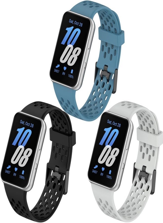 Sankel [3 Pack] Straps Compatible for Samsung Galaxy Fit 3 Bands, Soft Silicone Sport Breathable Replacement Watch Straps for Galaxy Fit3 Smartwatch for Women Men (Black+Light Gray+Advanced Blue) - Image 1