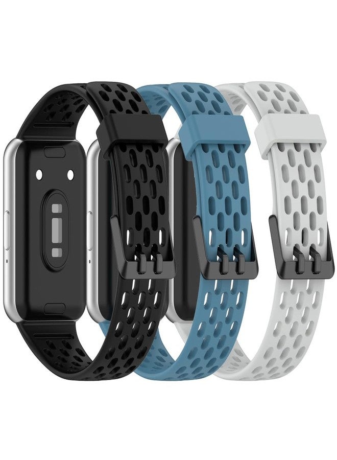 Sankel [3 Pack] Straps Compatible for Samsung Galaxy Fit 3 Bands, Soft Silicone Sport Breathable Replacement Watch Straps for Galaxy Fit3 Smartwatch for Women Men (Black+Light Gray+Advanced Blue) - Image 2