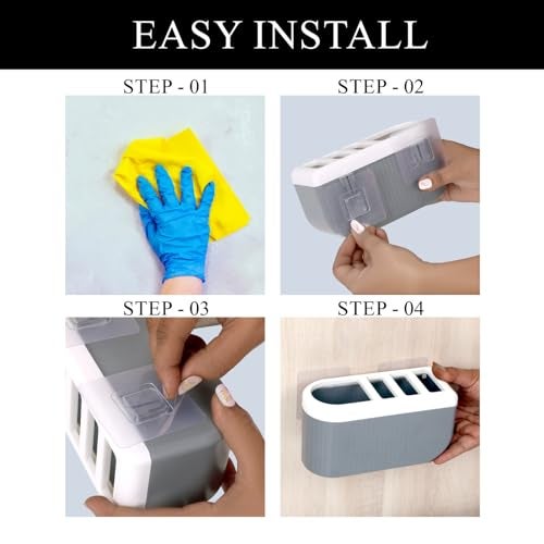 HAPPI Self-Adhesive Wall-Mount Kitchen Cutlery Holder, Knife Stand, Spoon/Fork/Chopstick Storage Rack Organizer Box (4-Compartments) - Image 5
