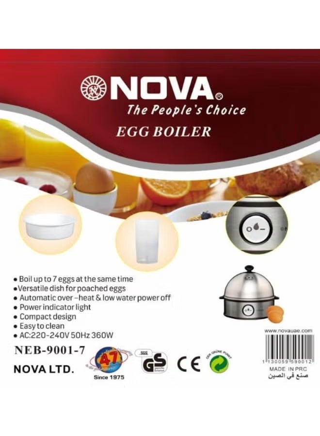 Nova Automatic Electric Egg Boiler NEB-9001-7, 7 Egg Capacity, 360W, Stainless Steel - Image 5