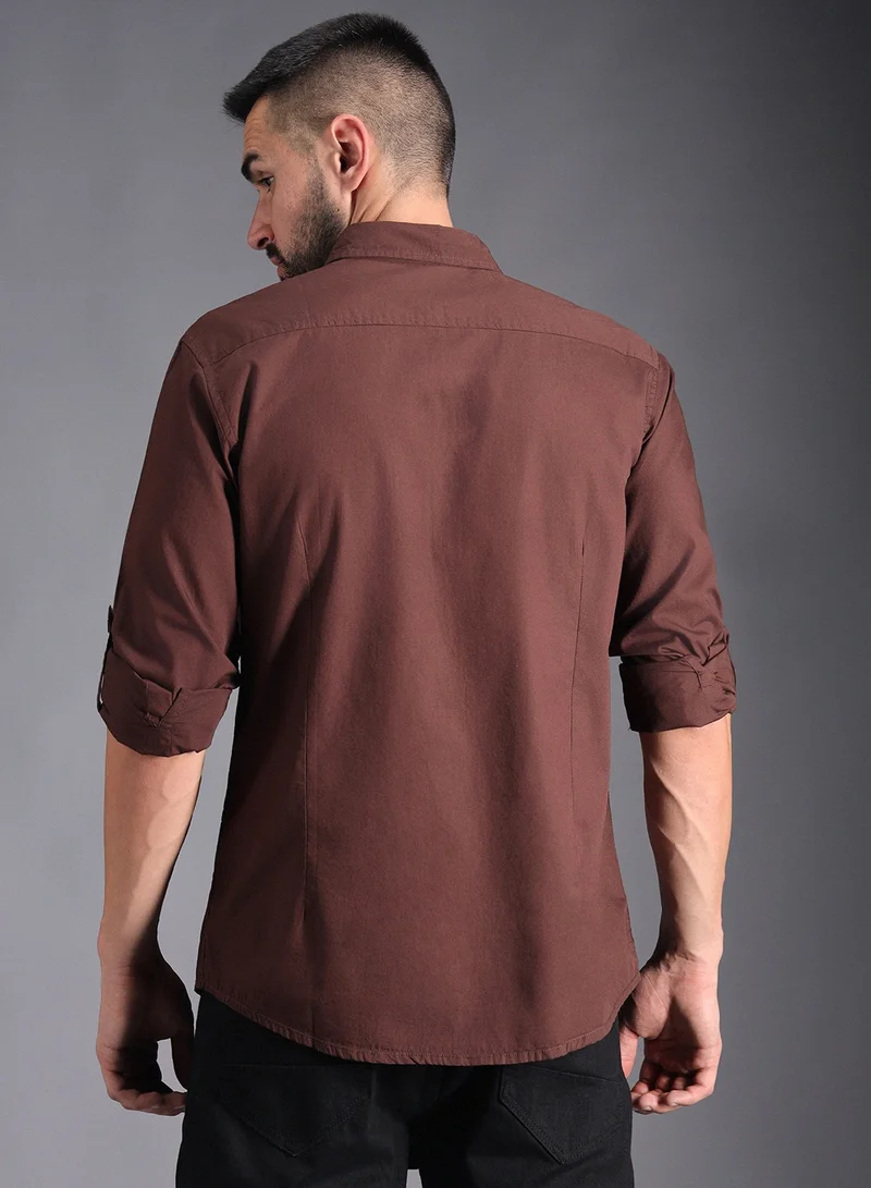 هاي ستار Classic Roll Up Sleeves Pure Cotton Casual Shirt for Men