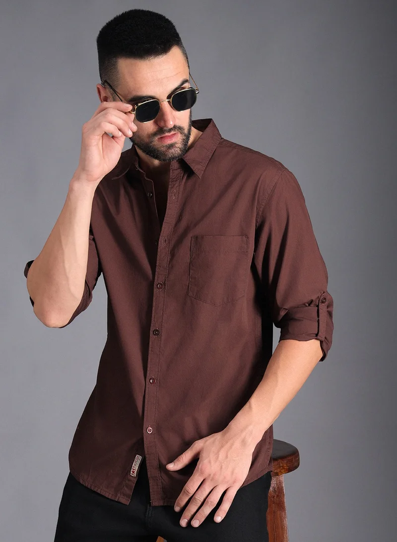 هاي ستار Classic Roll Up Sleeves Pure Cotton Casual Shirt for Men