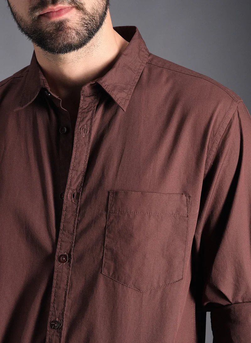 هاي ستار Classic Roll Up Sleeves Pure Cotton Casual Shirt for Men