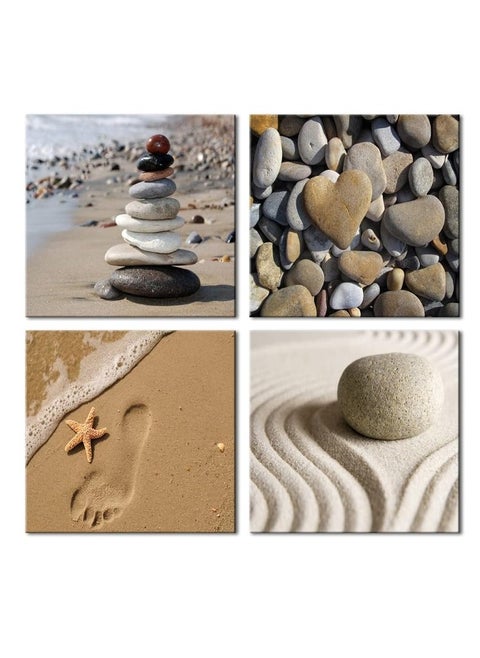 A 4-piece tableau made of velor printed in the shape of sand, sea and rocks