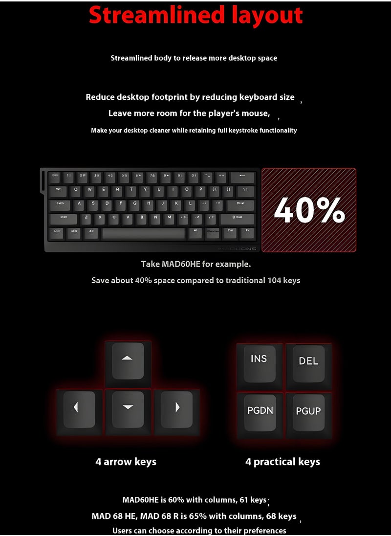 Mad60HE RGB Mechanical Keyboard Magnetic Switches Hot Swap Customized 8KHZ FPS Gaming Keyboard with Adjustable Actuation, 8000 Hz Polling Rate, Rapid Trigger Mode, Hall Effect Switches, for PC/Mac,WHITE